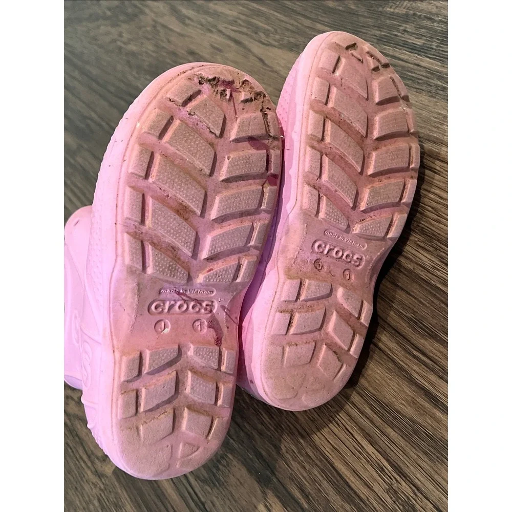 Girls Crocs Handle It Pink Rain Boots Size J 1 - 12803